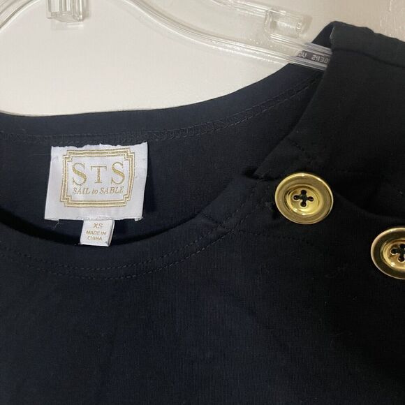 Sail to Sable black long sleeve knit dress gold button detail size XS - Picture 2 of 5